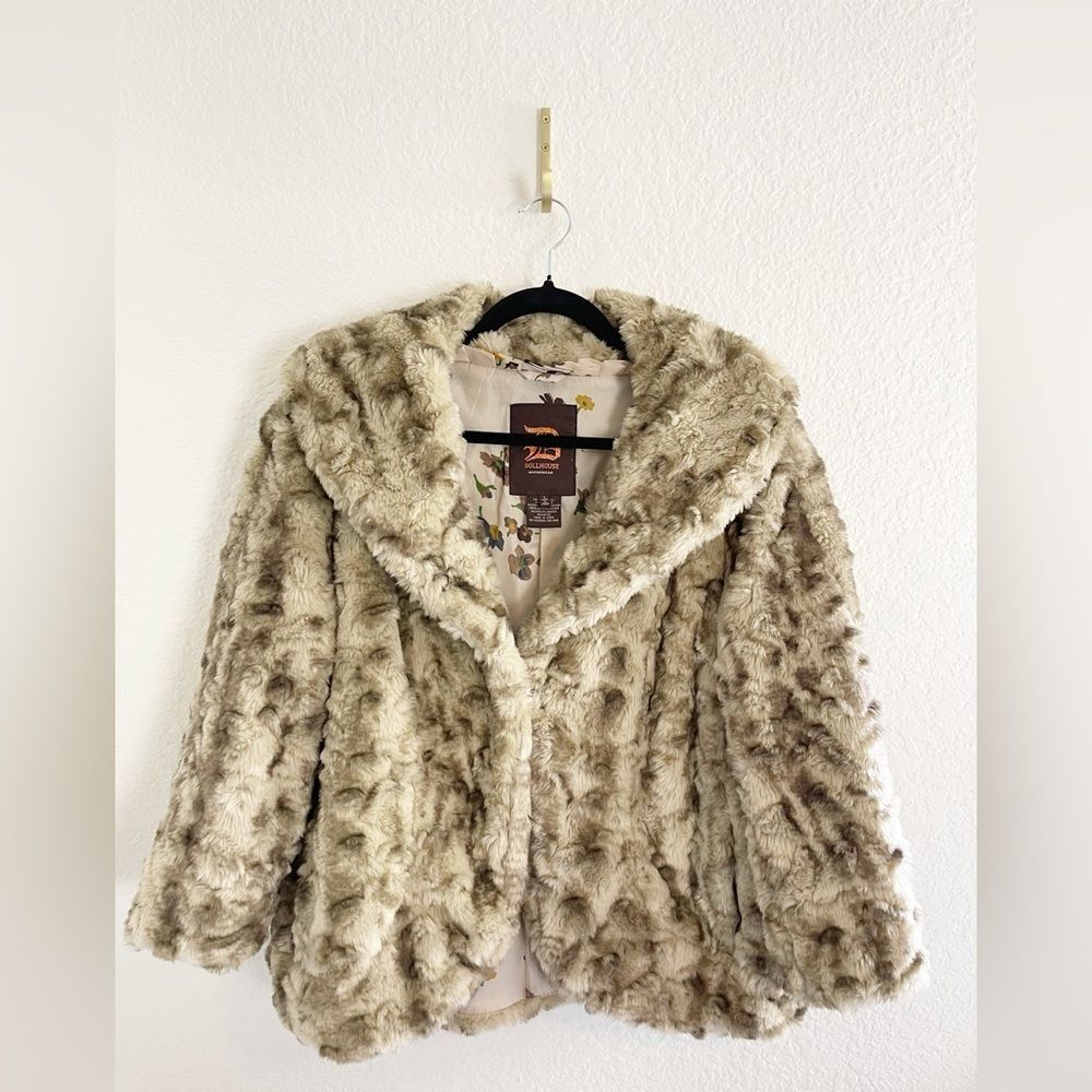 Rare Dollhouse Y2K chunky teddy faux fur coat animal print tan and brown Large